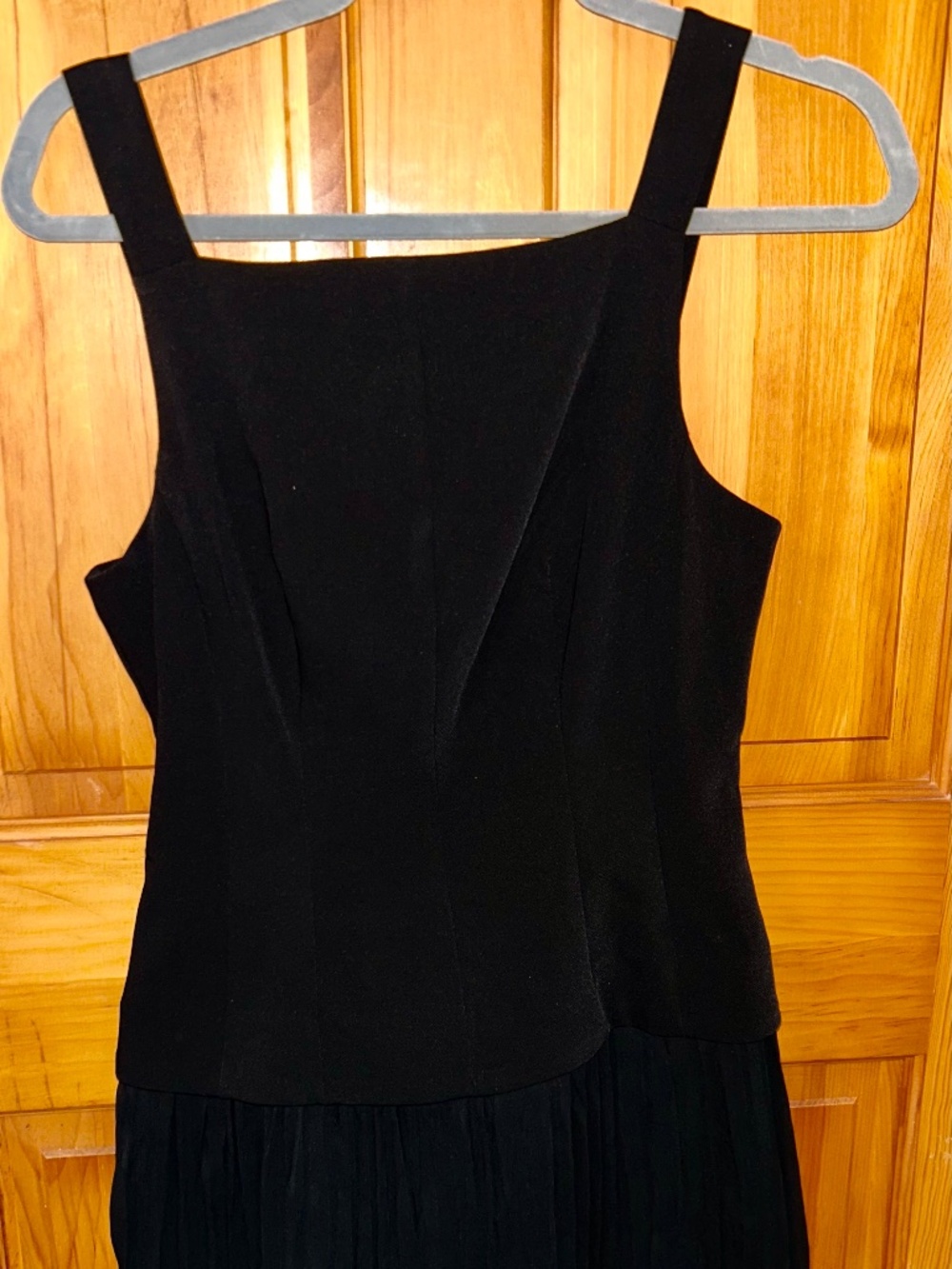 NWT Commense Small Black Square Neck Pleated Shear Hem Mini Dress